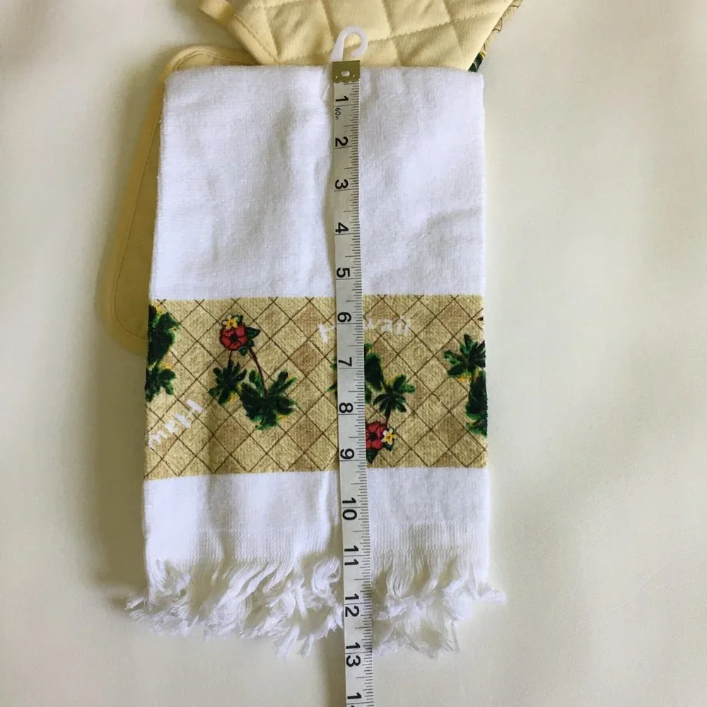 AJW Inc. Hawaii 3 Pieces Kitchen Towel Set 100% Cotton Hawaiian Floral Palm NWT!